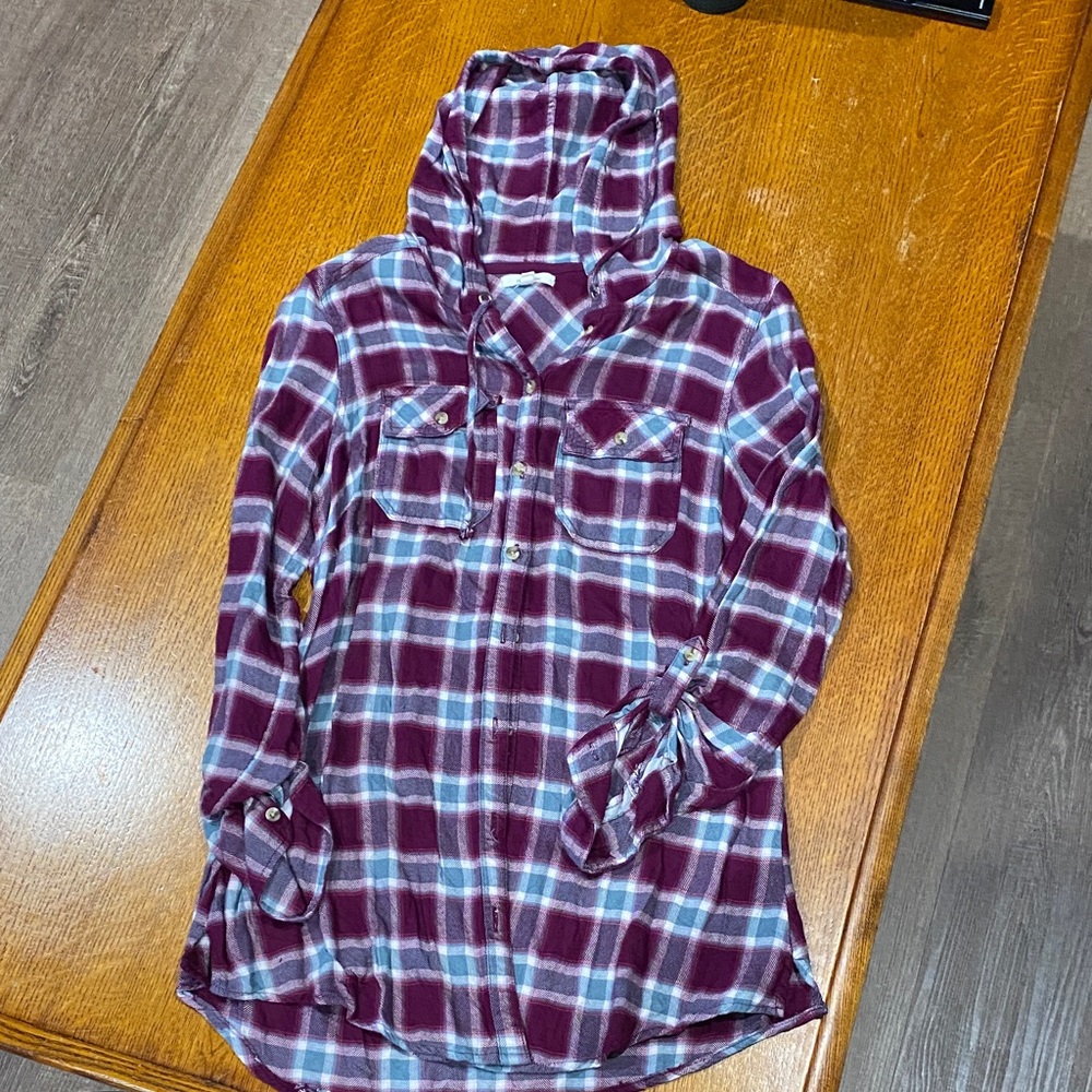 Maurices Red and White Plaid Button Down Shirt